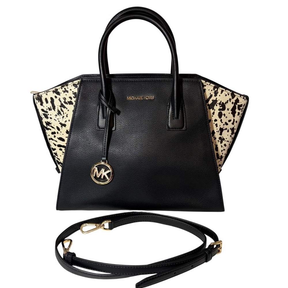 NWT Michael Kors Avril Leather and Animal Print Calf Hair Satchel MSRP $558
